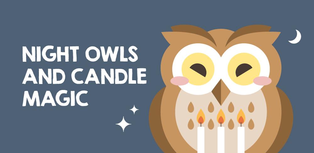 Night Owls and Candle Magic: Illustration of owl standing before birthday candles