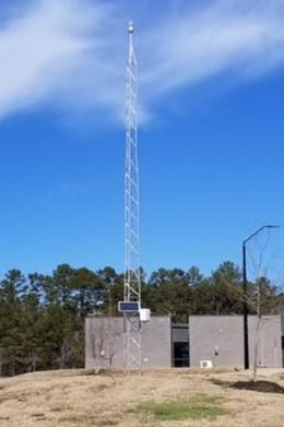 A weather station outside the field office at the South Wake Landfill.