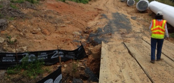 Erosion control fencing at a construction site