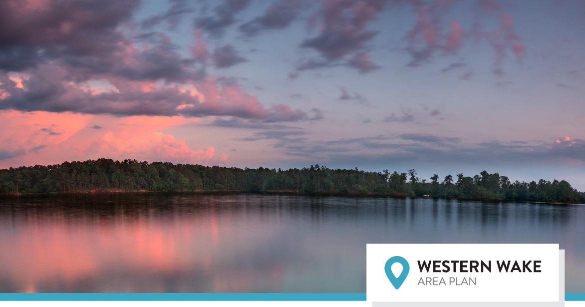 Western Wake Area Plan, with image of sunset on Harris Lake