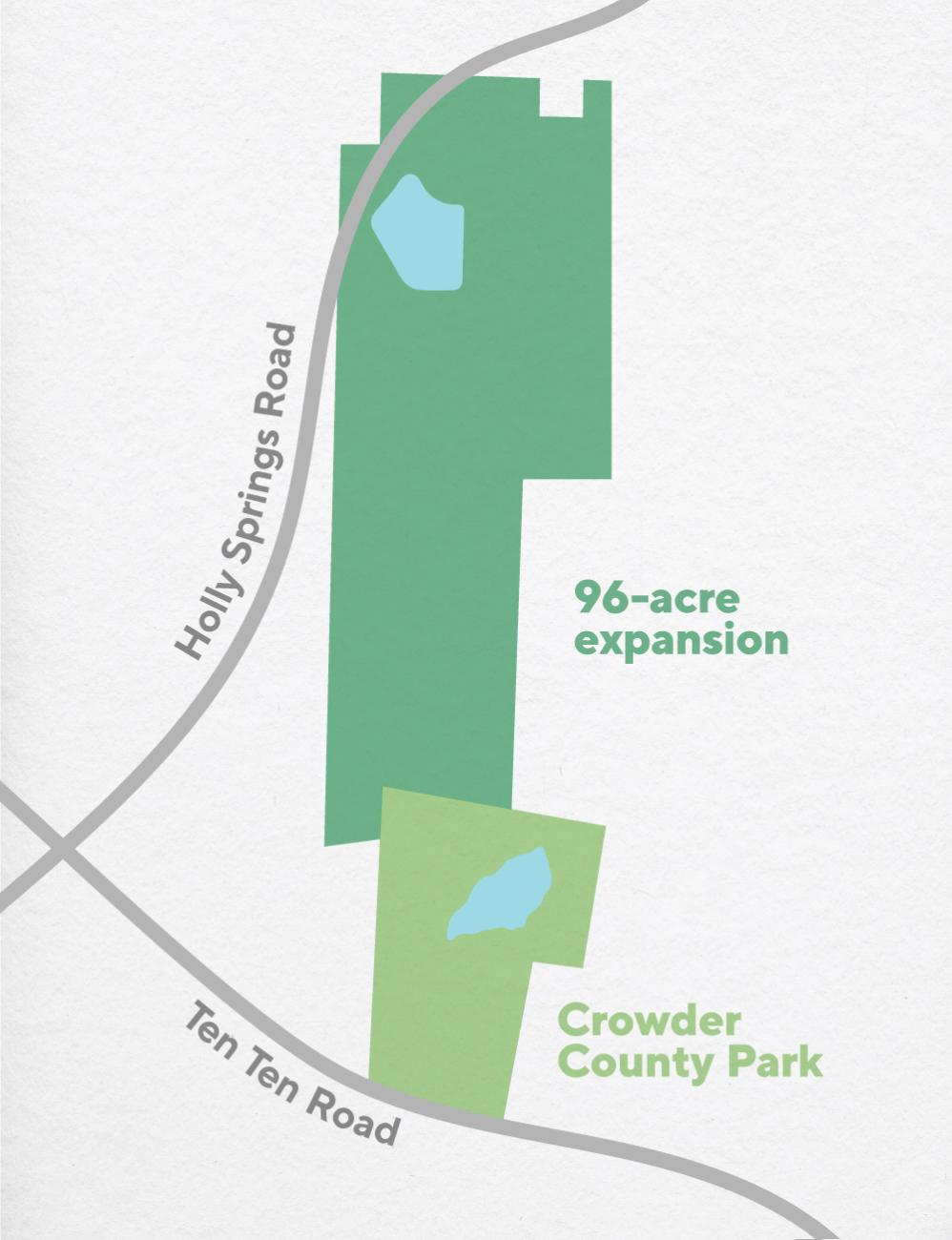 A map that shows the current Crowder County Park and the expansion area