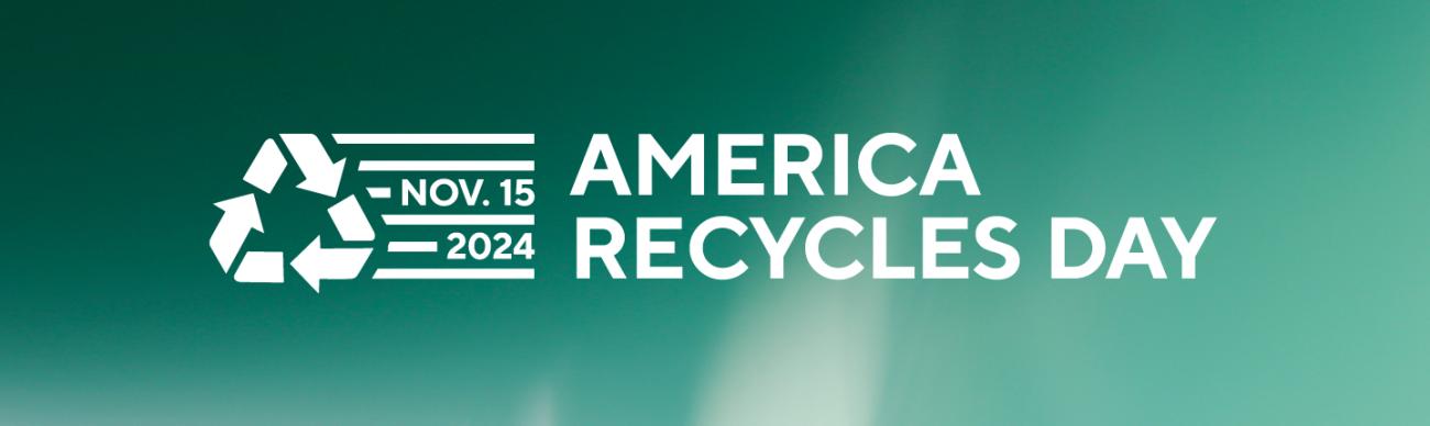 America Recycles Day Nov. 25, 2024, with recycling symbol