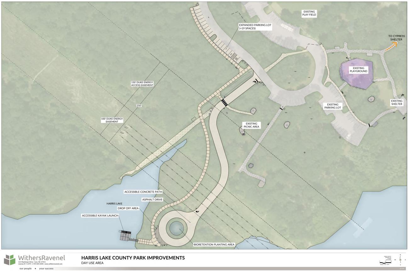 map of day use area at Harris Lake County Park