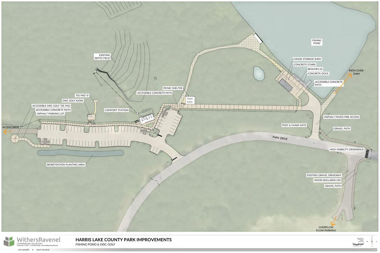 map of planned disc golf and fishing pond improvements