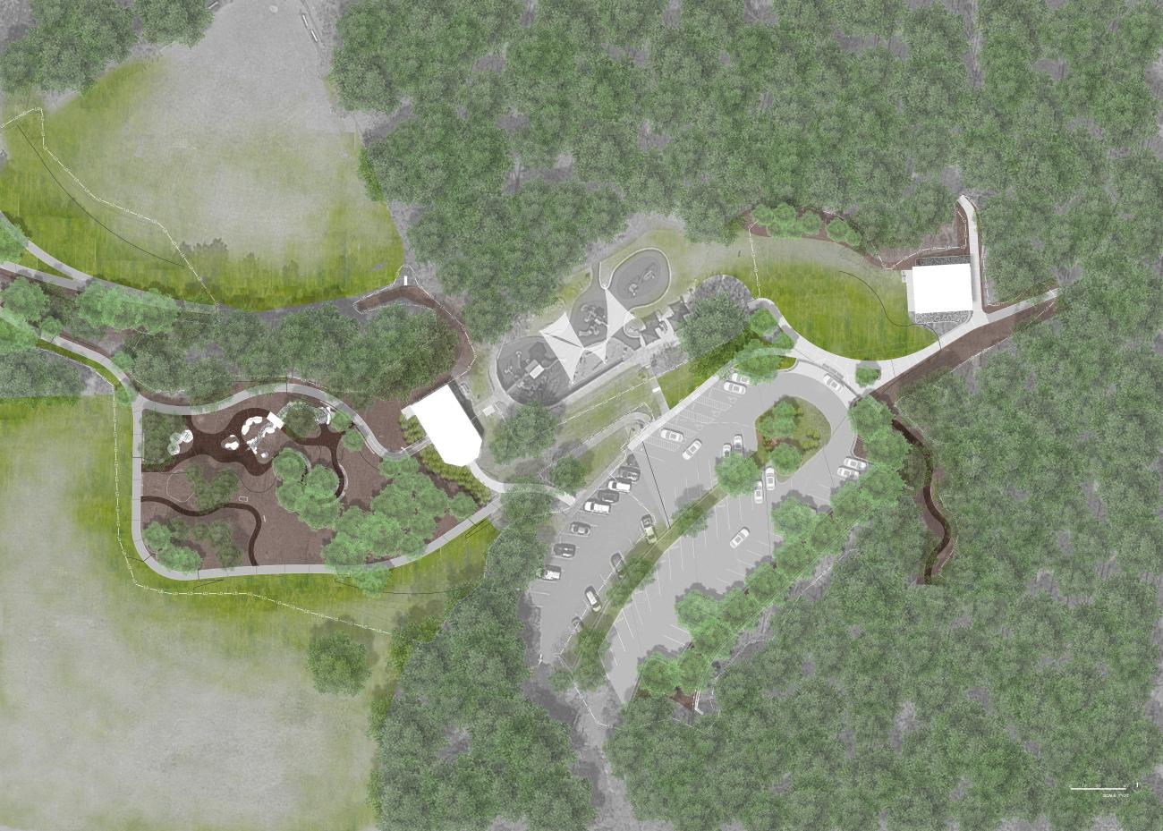Rendering of planned park improvements at playground area