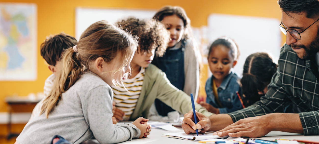 Teacher with students