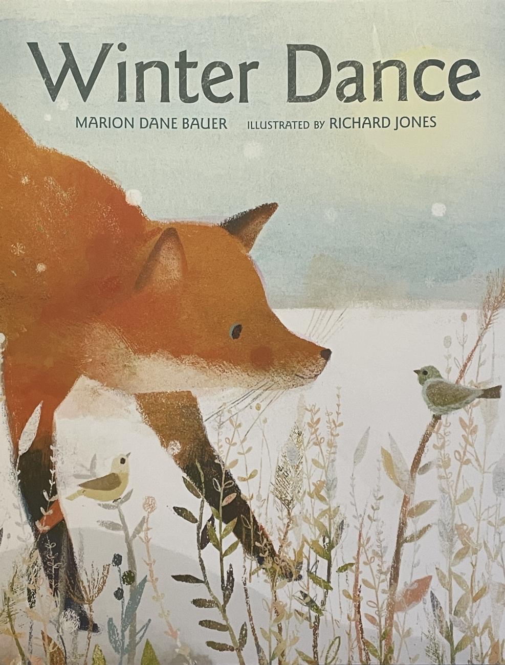 Illustration of a red fox and small bird in a winter field on the cover of a book.