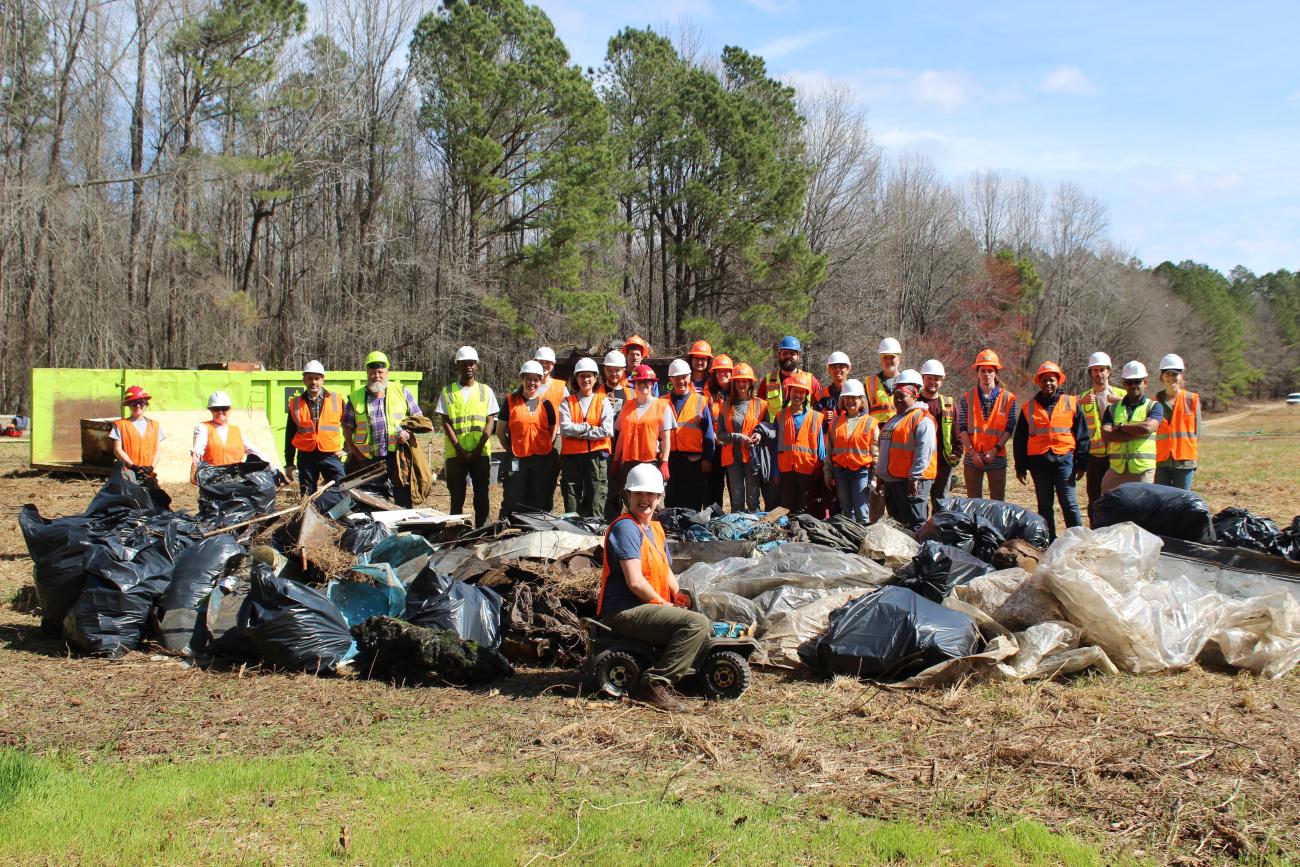 Trash dumpsite cleanup crew