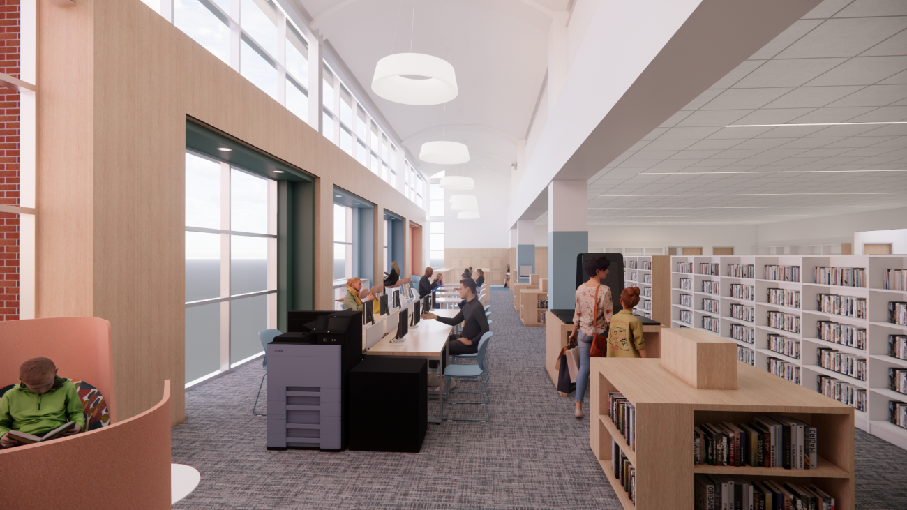 Holly Springs Community Library Renovation Lounge Area with Printer and Computers
