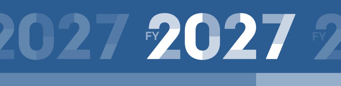 Graphic banner with “FY 2027” displayed prominently on a blue background.