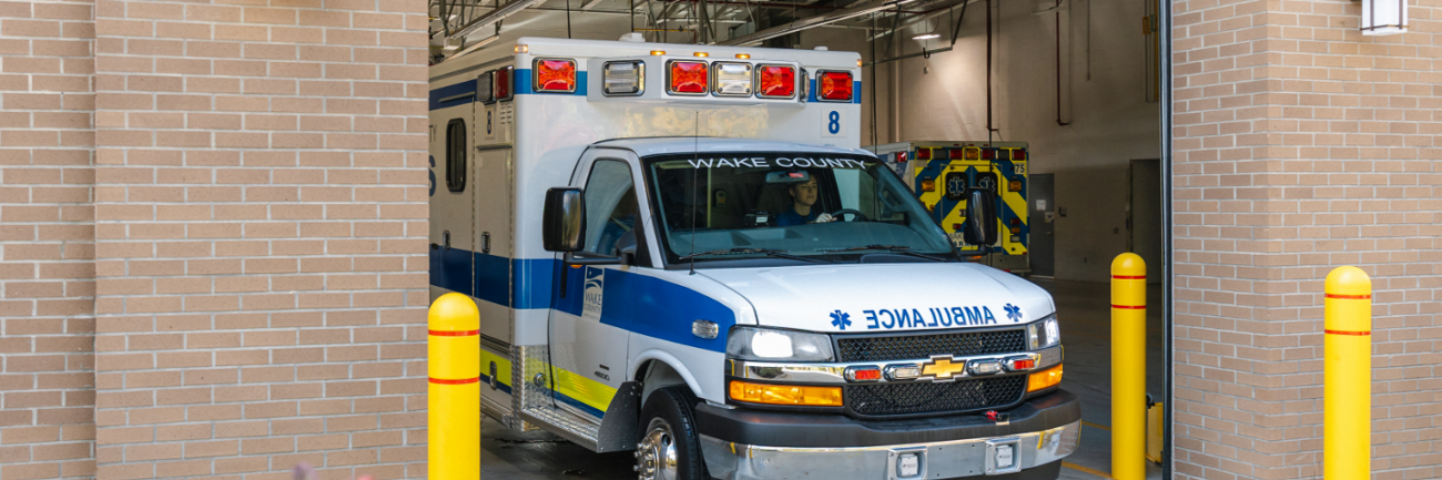 Ambulance in a garage
