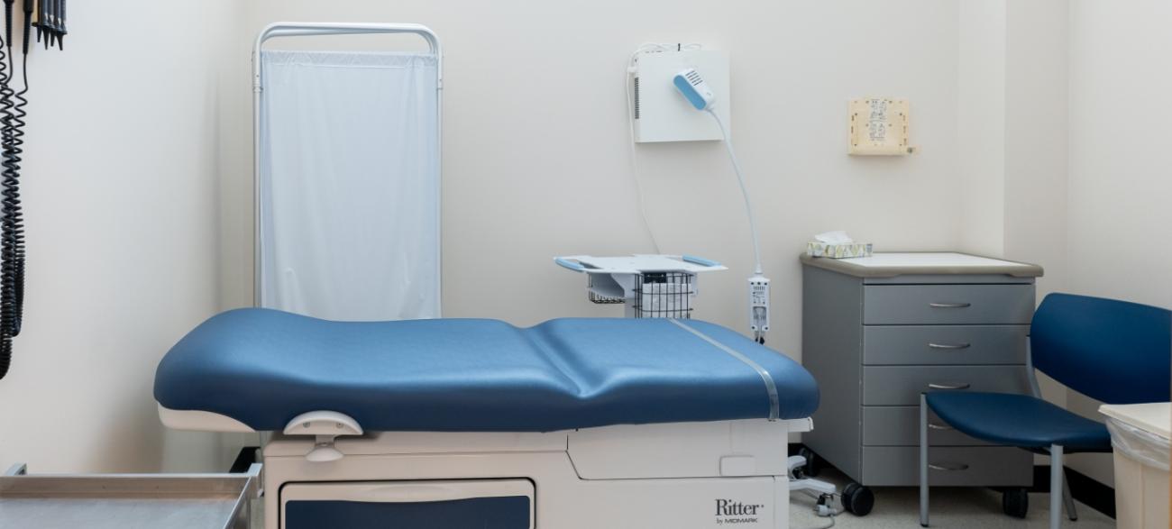 Clinic room with examination table