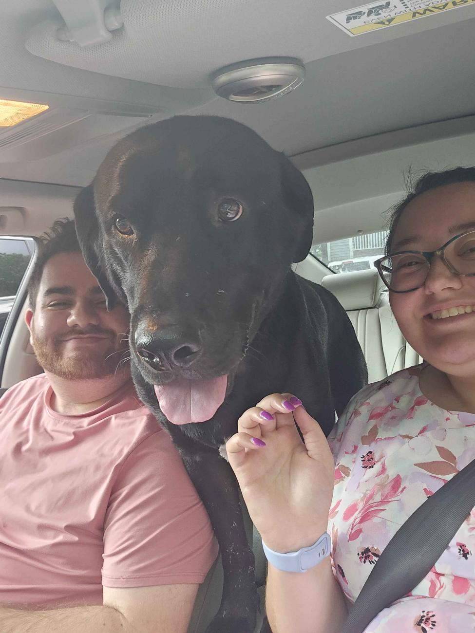Jimmy sits between Gabriella Agnello and her partner in a car.