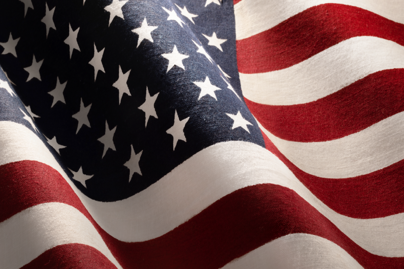 Waving American Flag with pronounced fabric texture
