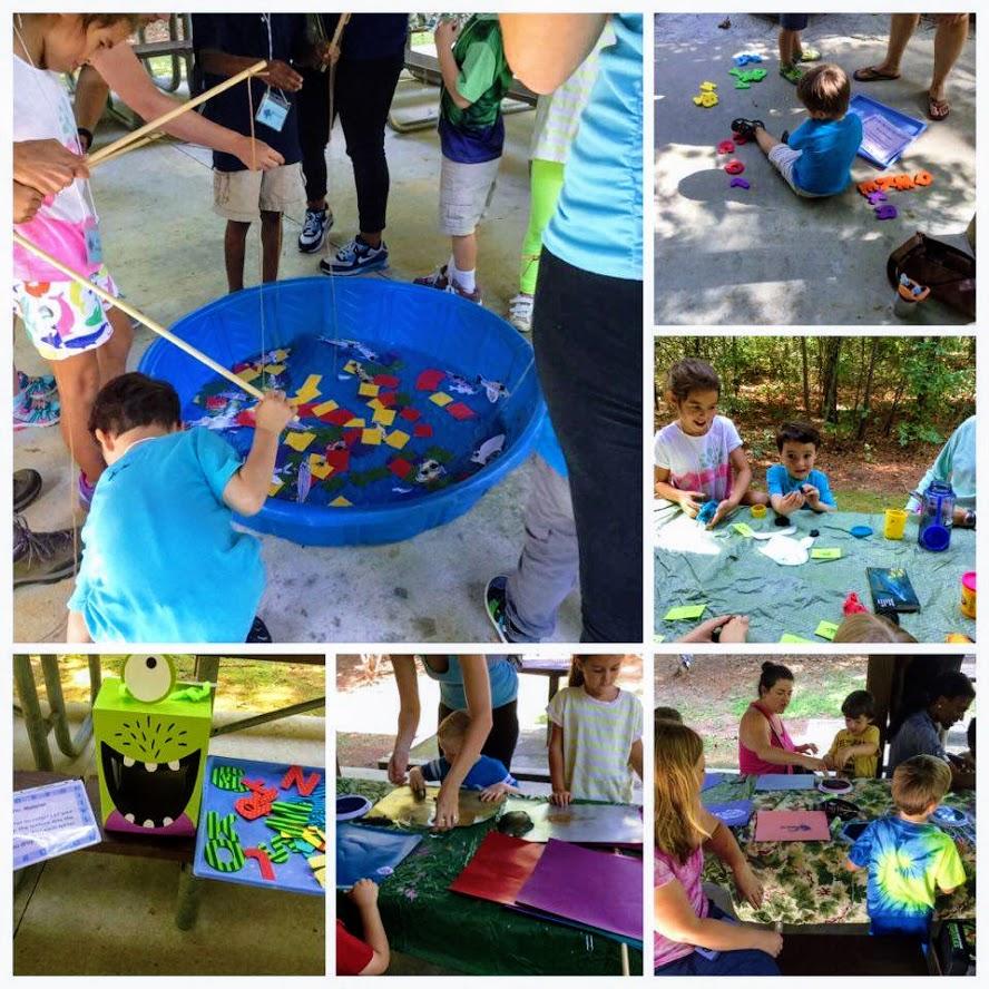 Children play with nature activities under wooden shelter