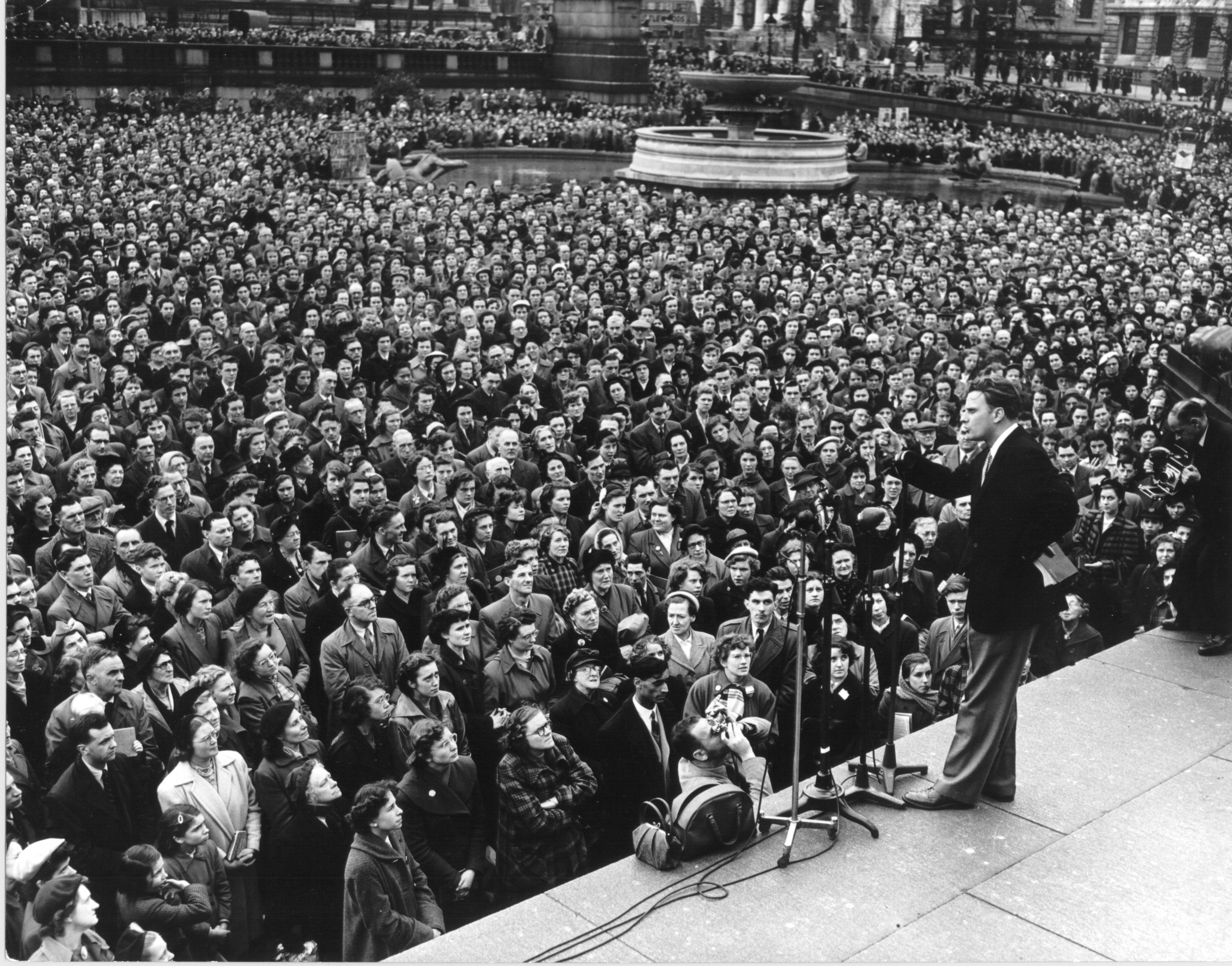 Billy Graham Preaching full stadium