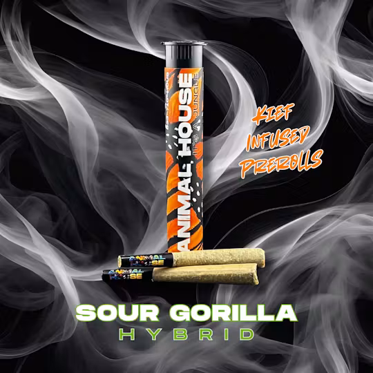 Photograph of product: Animal House | Sour Gorilla Kief Infused Pre-Roll 2pk | Hybrid