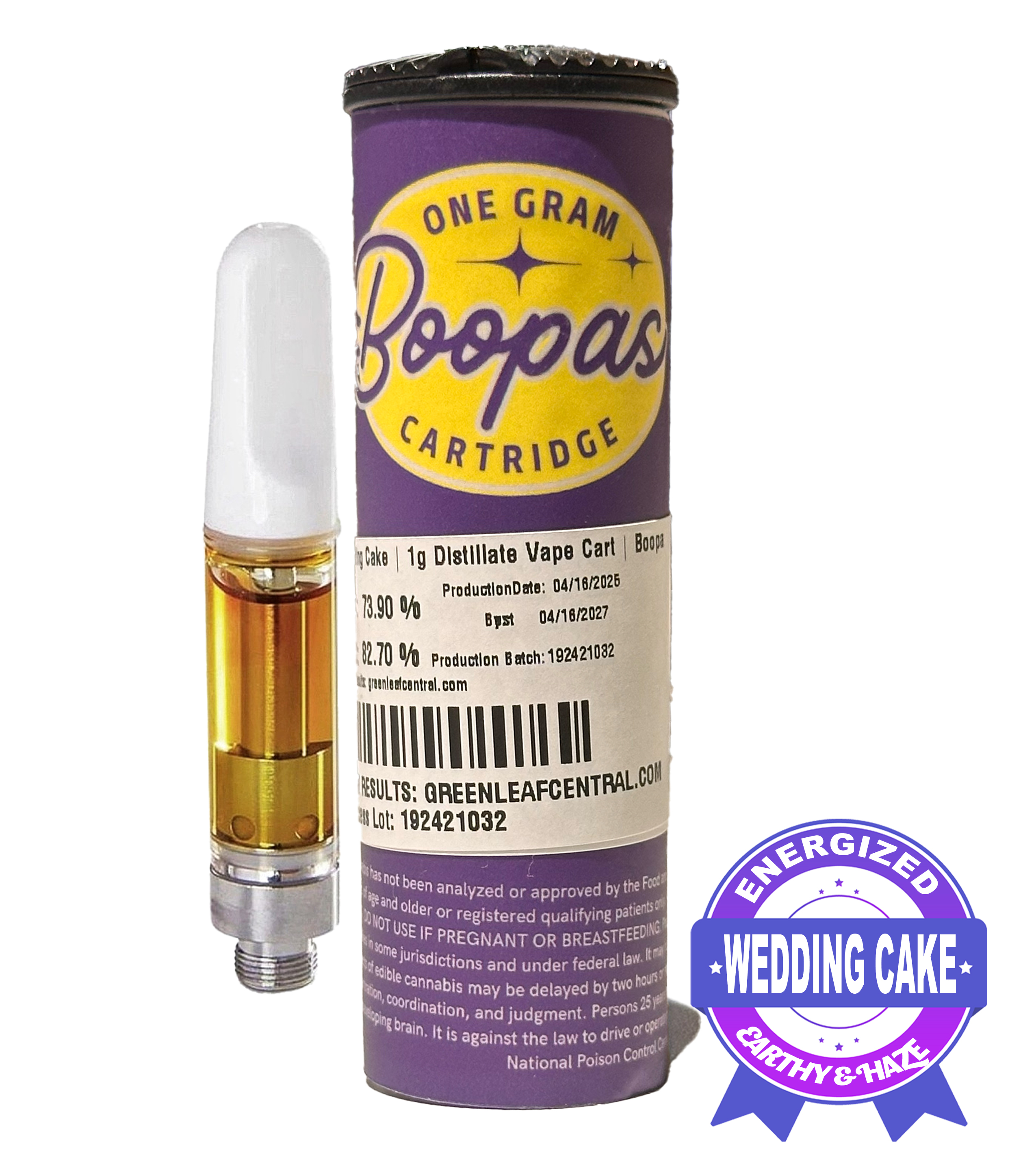 Photograph of product: Wedding Cake | 1g Distillate Vape Cart | Boopa