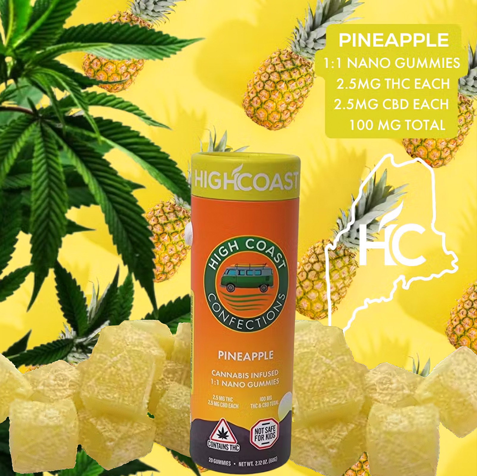 Photograph of product: High Coast 1:1 Nano Gummies Pineapple 100 MG