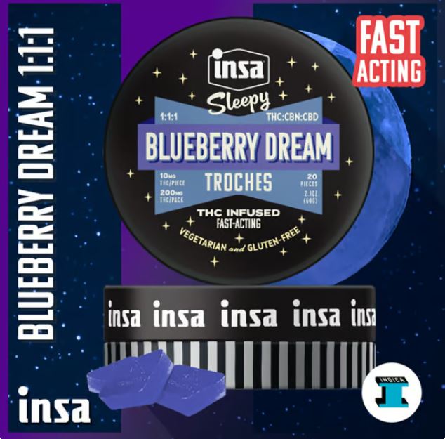 Photograph of product: Blueberry Dream RSO Troches | 10mg TH-oui /10mg CBN / 10mgCBD / 20 Pack (200mg)