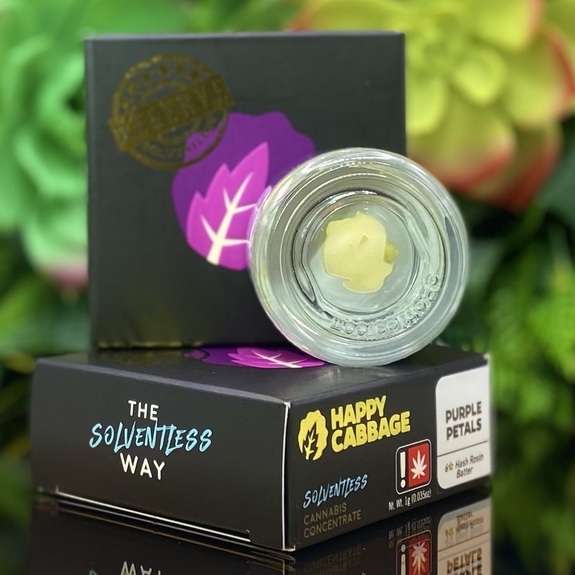 Photograph of product: Purple Petals 6* - 1g 6* au chocolat ROSIN Batter - Happy Cabbage