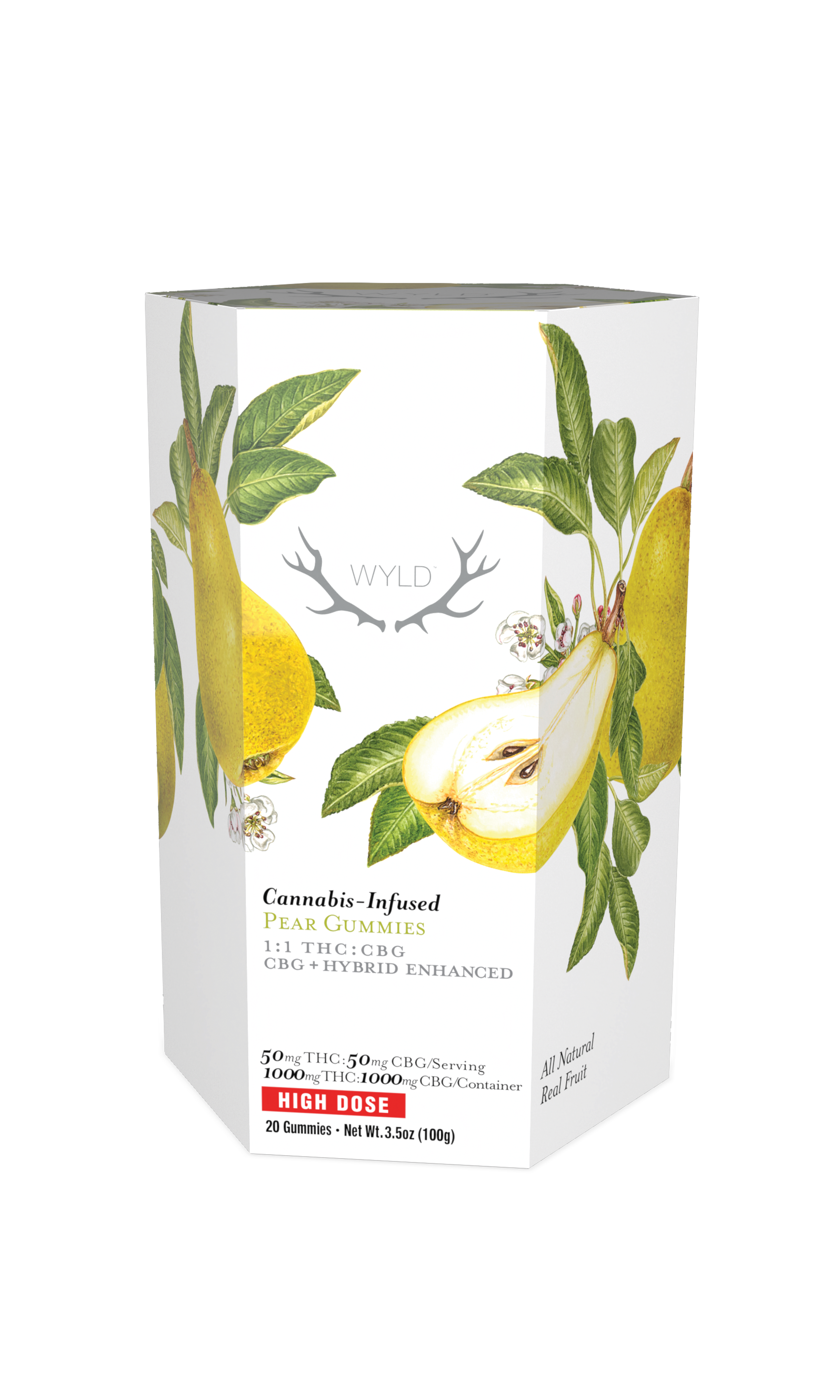 Photograph of product: WYLD HEMP | 300mg | Edibles | Gummies | 10 Pack | 2:1 CBD:CBG | Pear