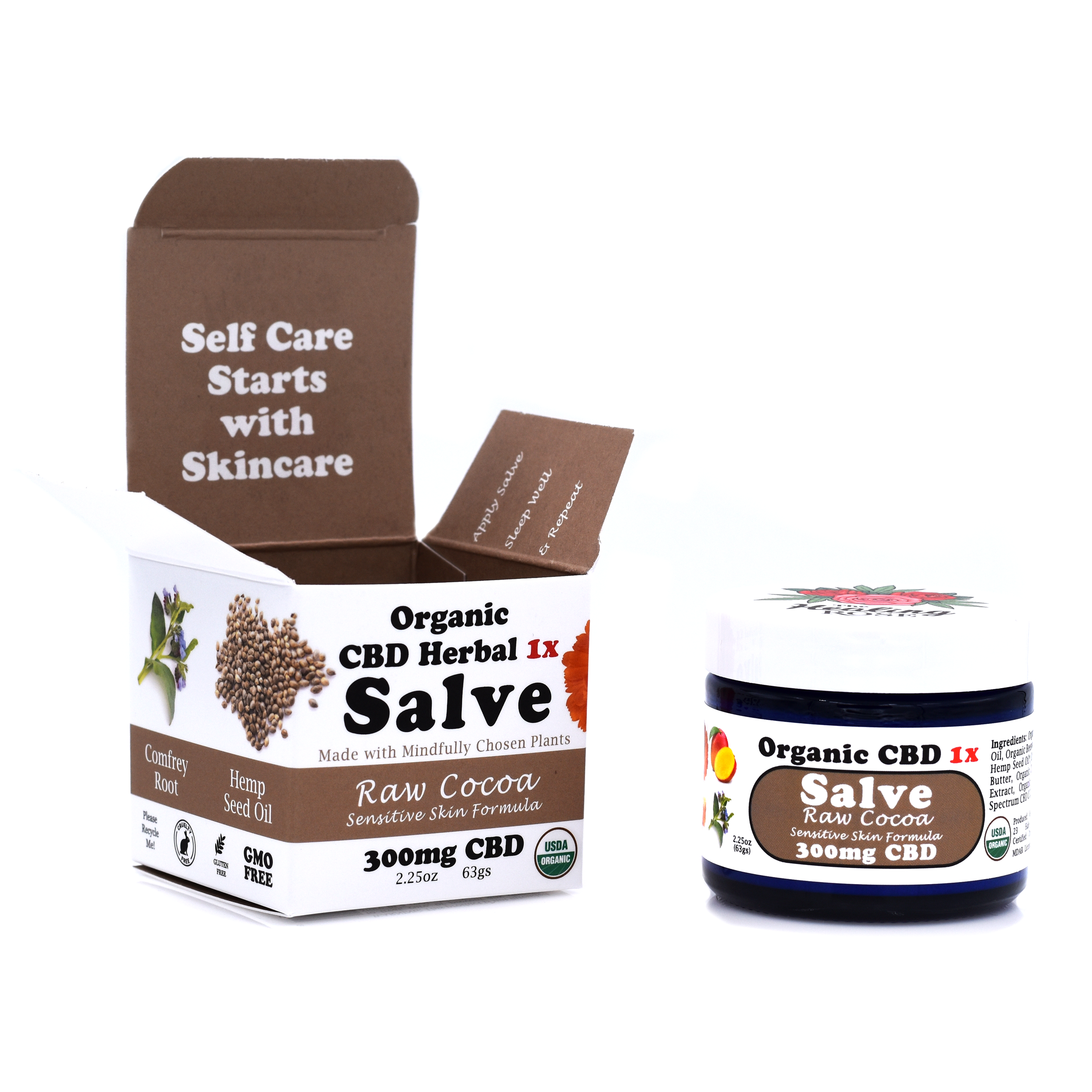 Photograph of product: Mini Organic Raw Cocoa Sensitive Skin CBD Salve | The Healing Rose | - 2.25 oz