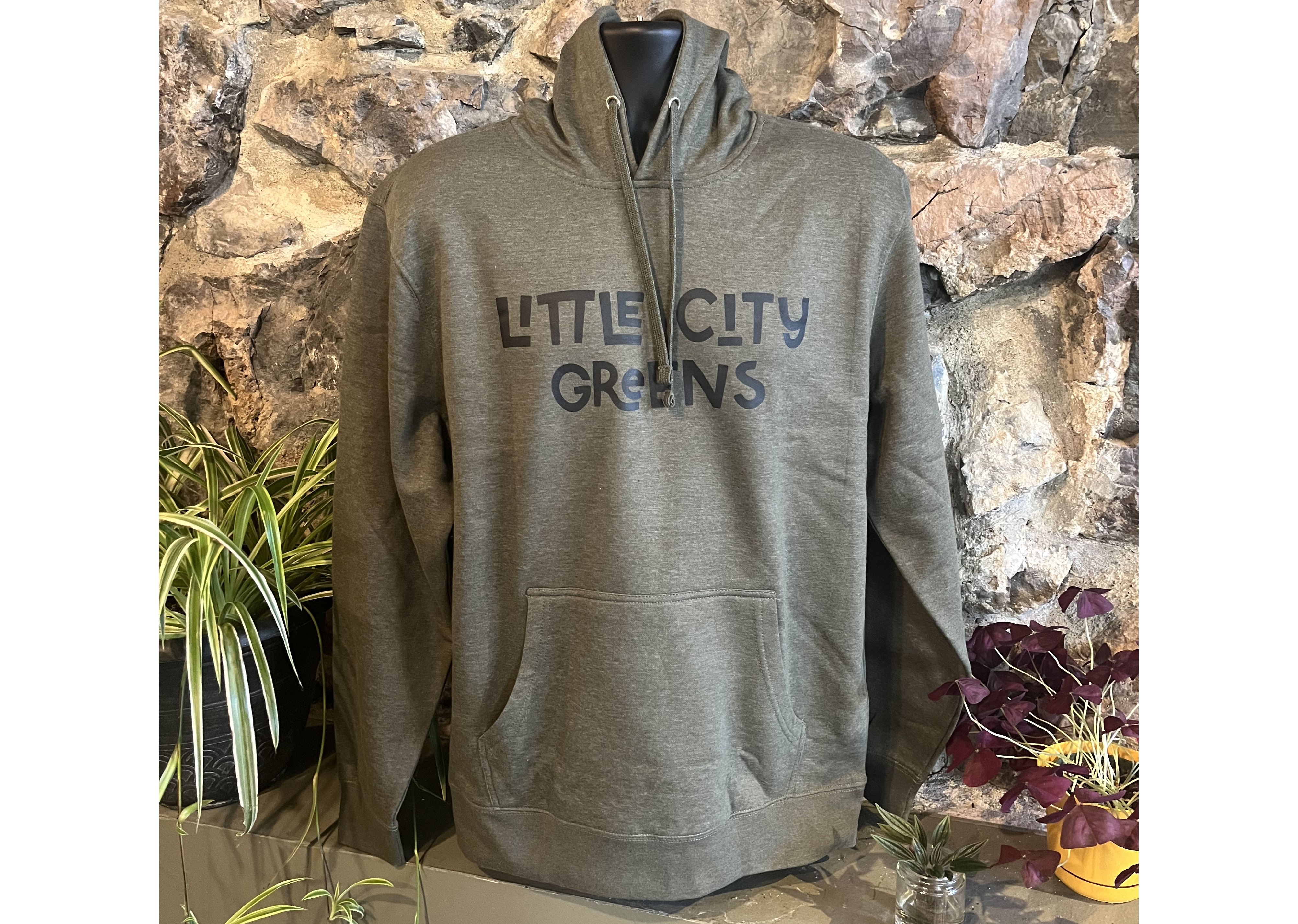 Photograph of product: Little City Greens Logo Fleece Lined Hoodie Sweathshirt - Heather Olive