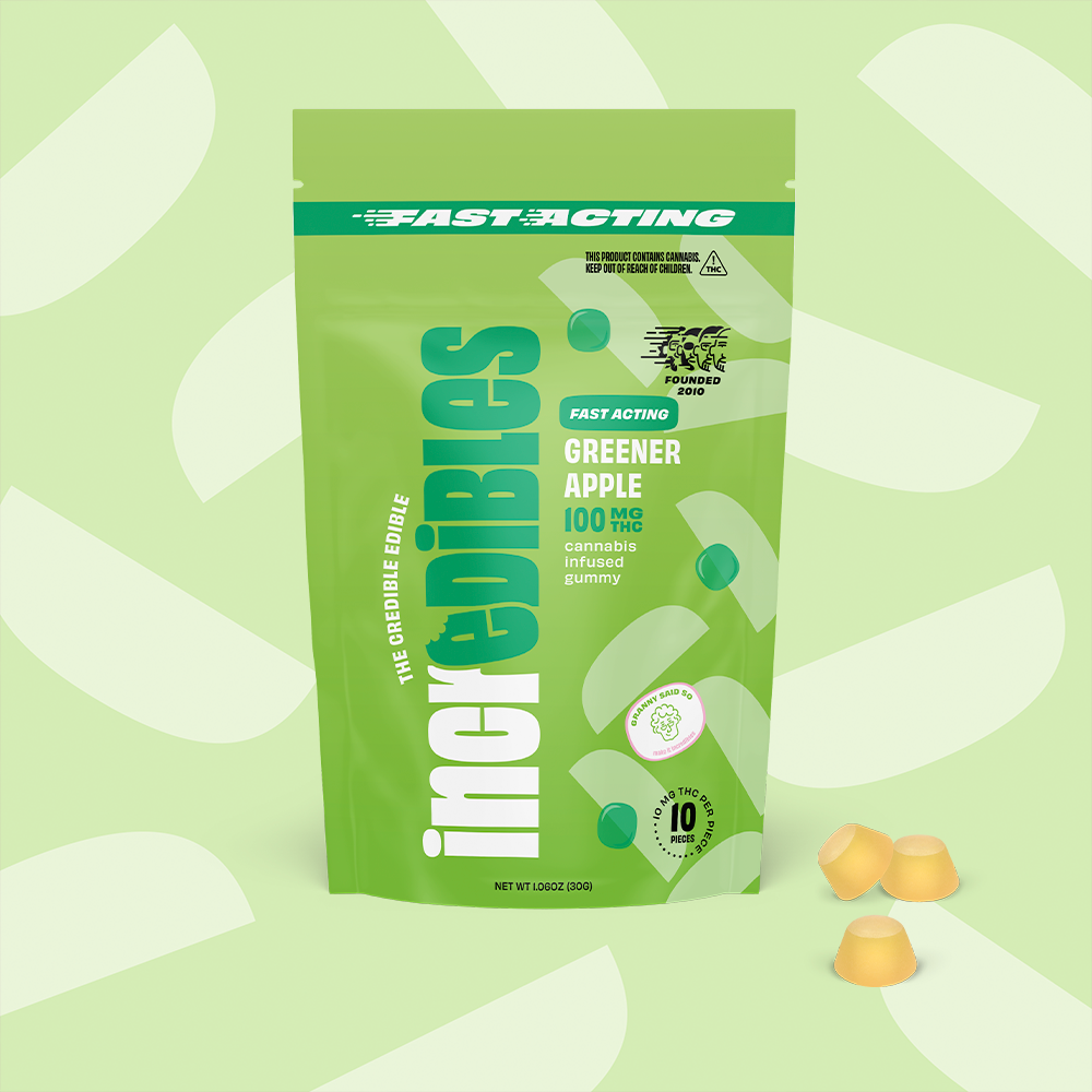 Photograph of product: Incredibles 10mg Greener Apple Fast Acting Chews - 100mg
