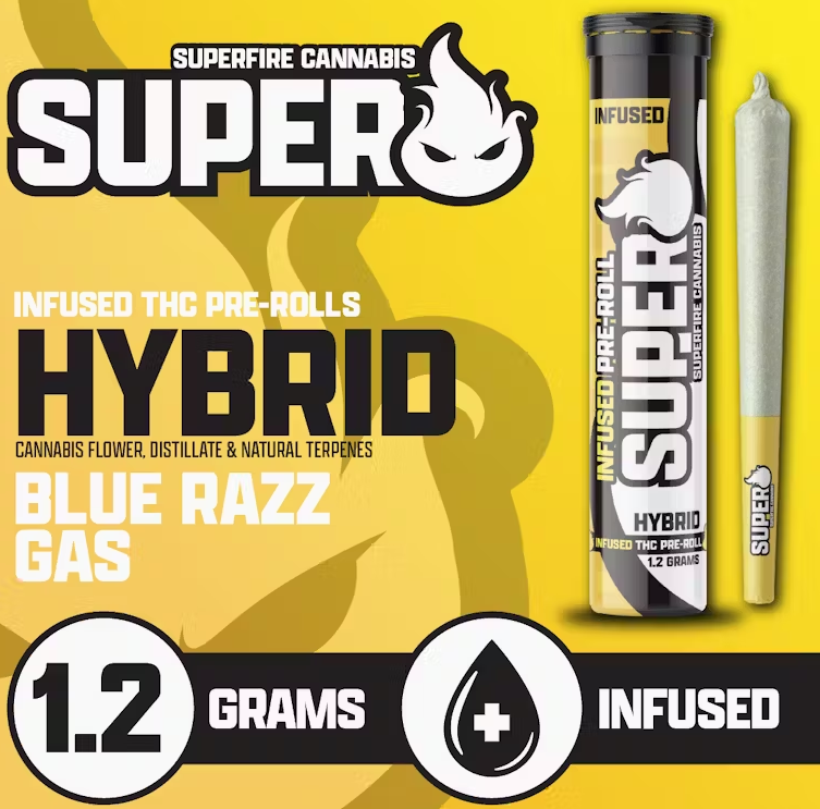 Photograph of product: SuperFire | 1g Infused PreRoll | Blue Razz Gas