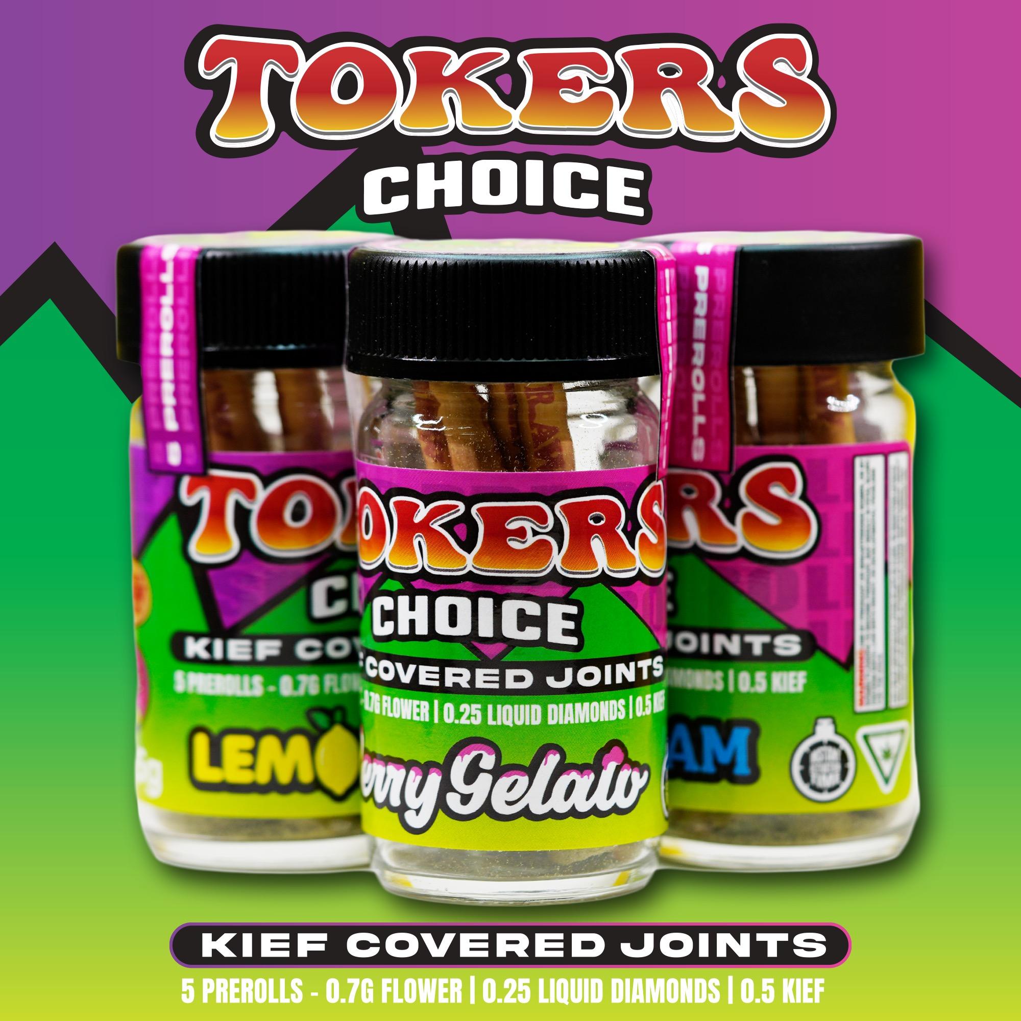 Photograph of product: Tokers Choice | Marion Berry Kush | 5pk/ Liquid Diamond Infused Kief Covered Prerolls