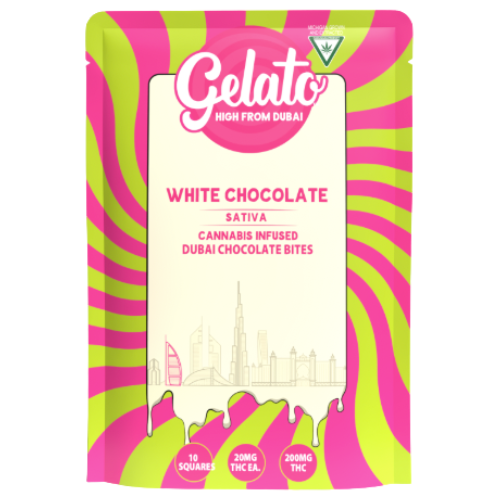 Photograph of product: Gelato Dubai Bites White Chocolate 200mg TH-oui