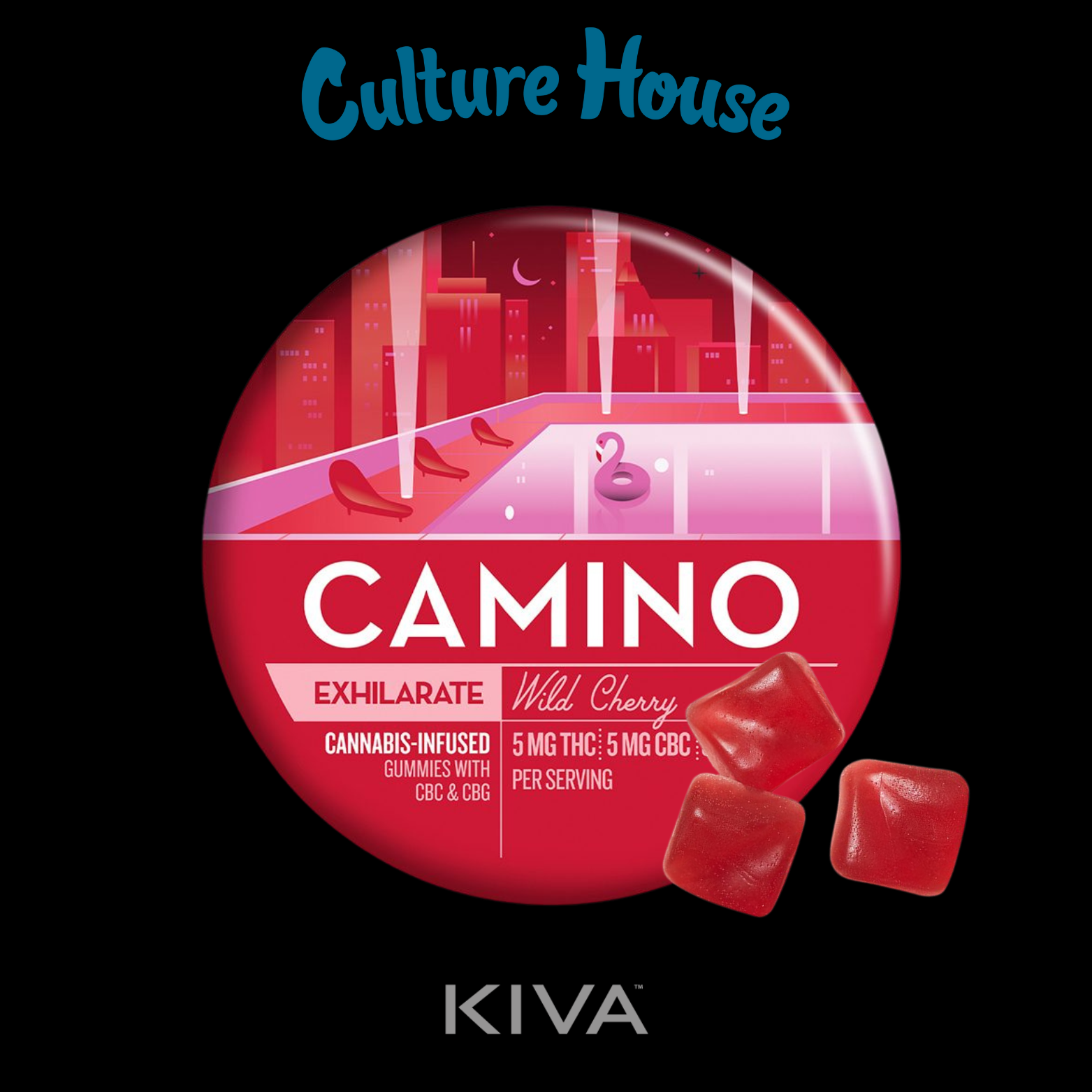 Photograph of product: Kiva | Wild Cherry | Camino | Exhilarate | 5:5:5 TH-oui:CBC:CBG I 100mg