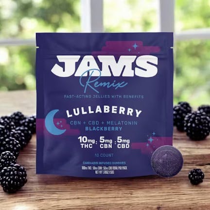 Photograph of product: Jams Remix 100mg Gummies - Lullaberry 2:1:1 (TH-oui:CBN:CBD)