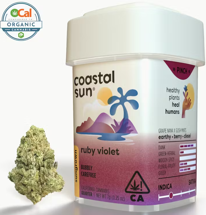 Photograph of product: Coastal Sun Ruby Violet Indica Sungrown Flower 7g