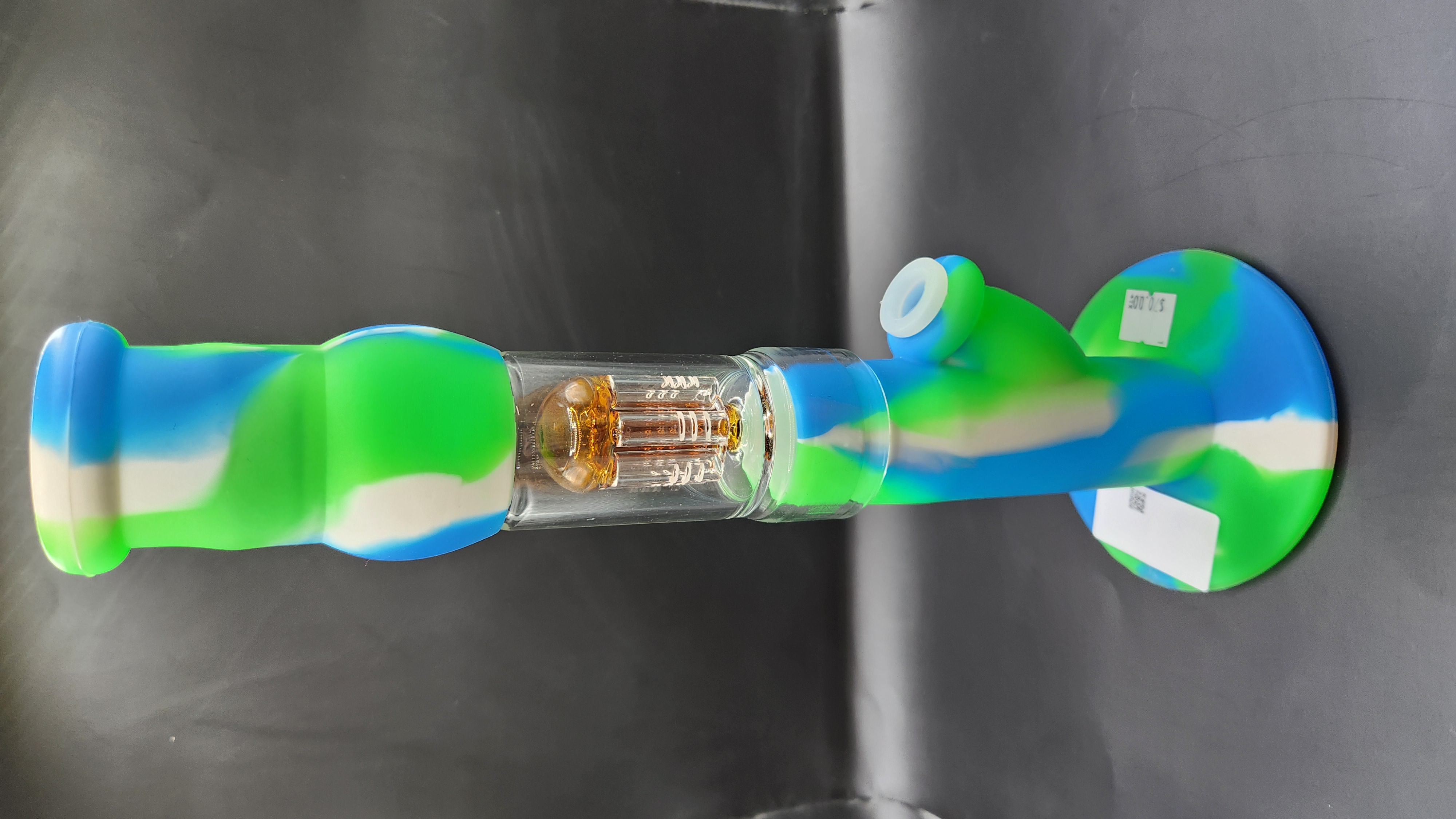 Photograph of product: Green/Blue Silicone Bong with Glass Percolator