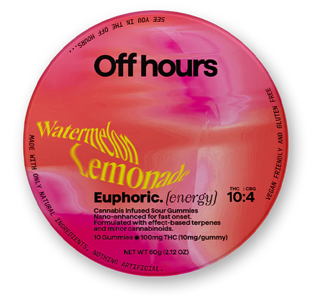Photograph of product: Off Hours Euphoric Watermelon Lemonade 10:4 TH-oui:CBG energy Gummies 100mg