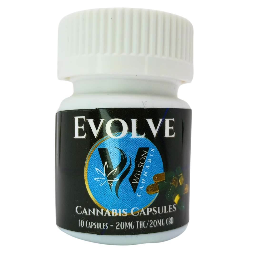 Photograph of Product: EVOLVE | AVOCADO OIL 1:1 THC /CBD CAPSULES | 20MG