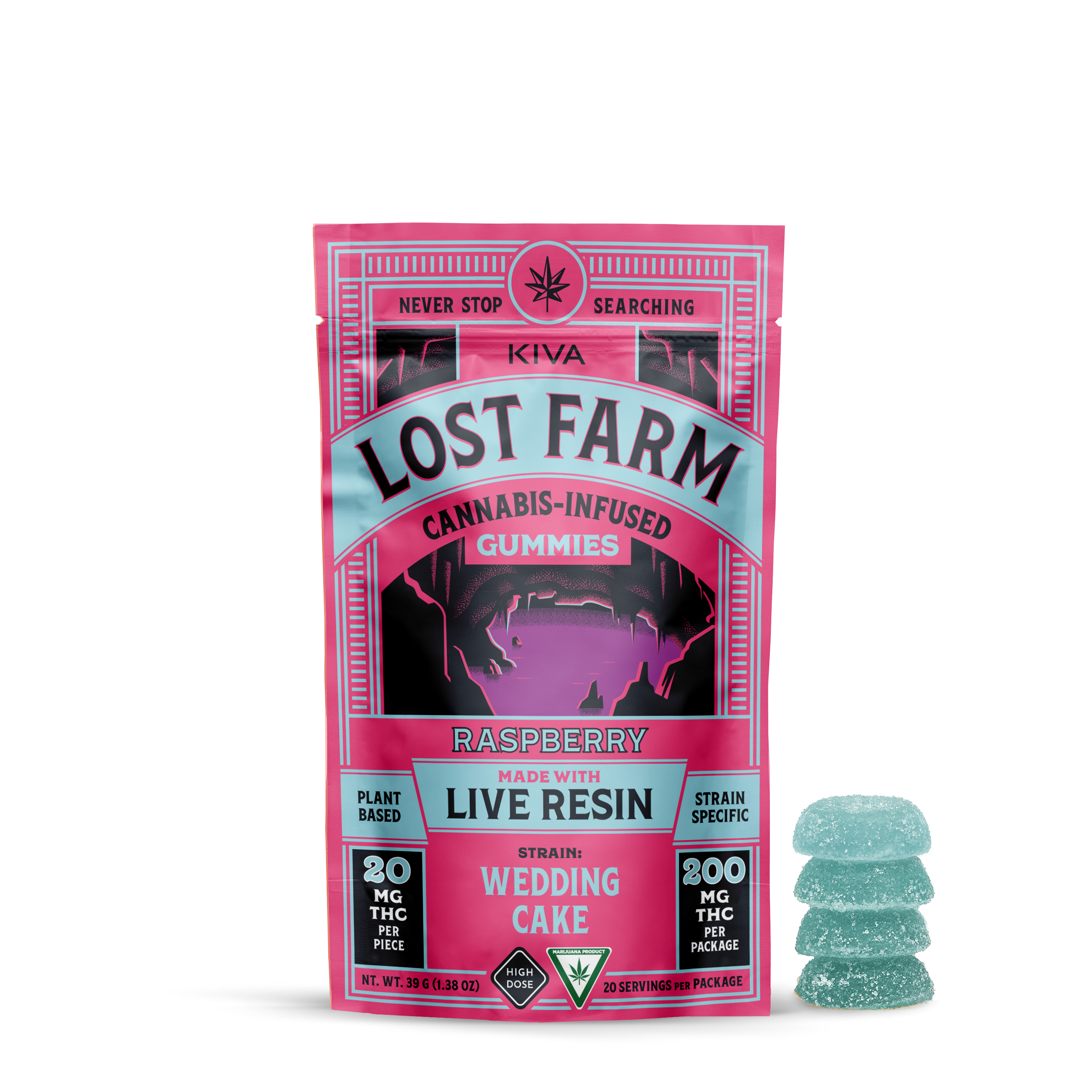 Photograph of product: Lost Farm - Gummies - 200mg Live Resin - Raspberry x Wedding Cake
