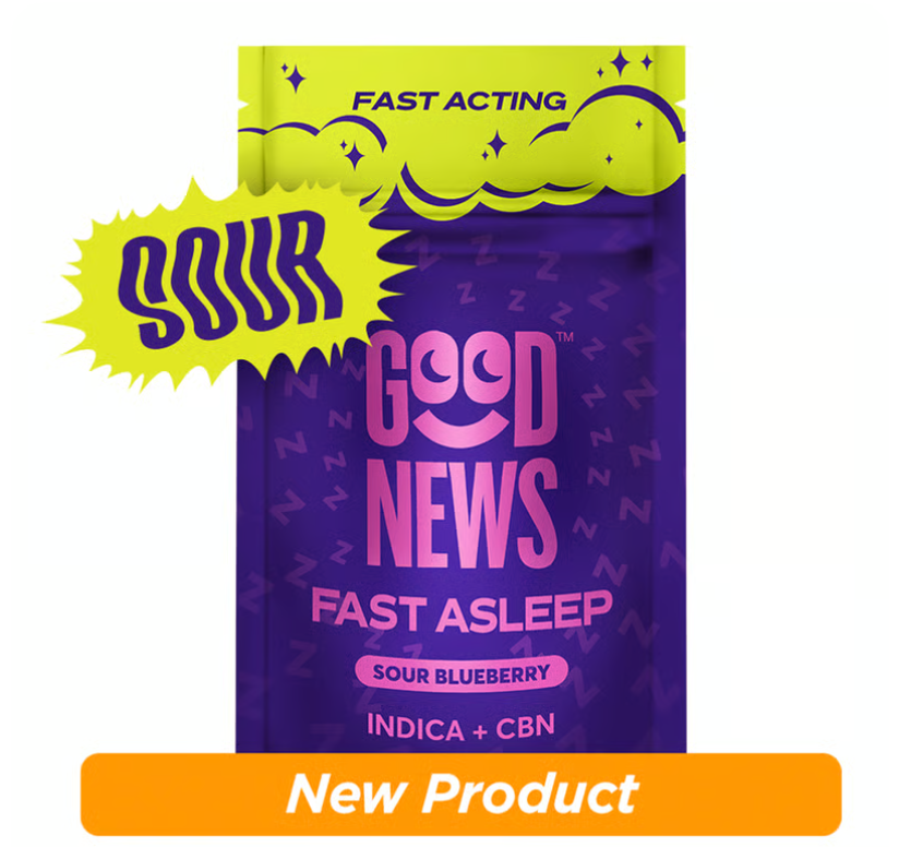 Photograph of product: Good News | Fast Asleep: Sour Blueberry TH-oui:CBN 1:2 | Edibles | 100mg