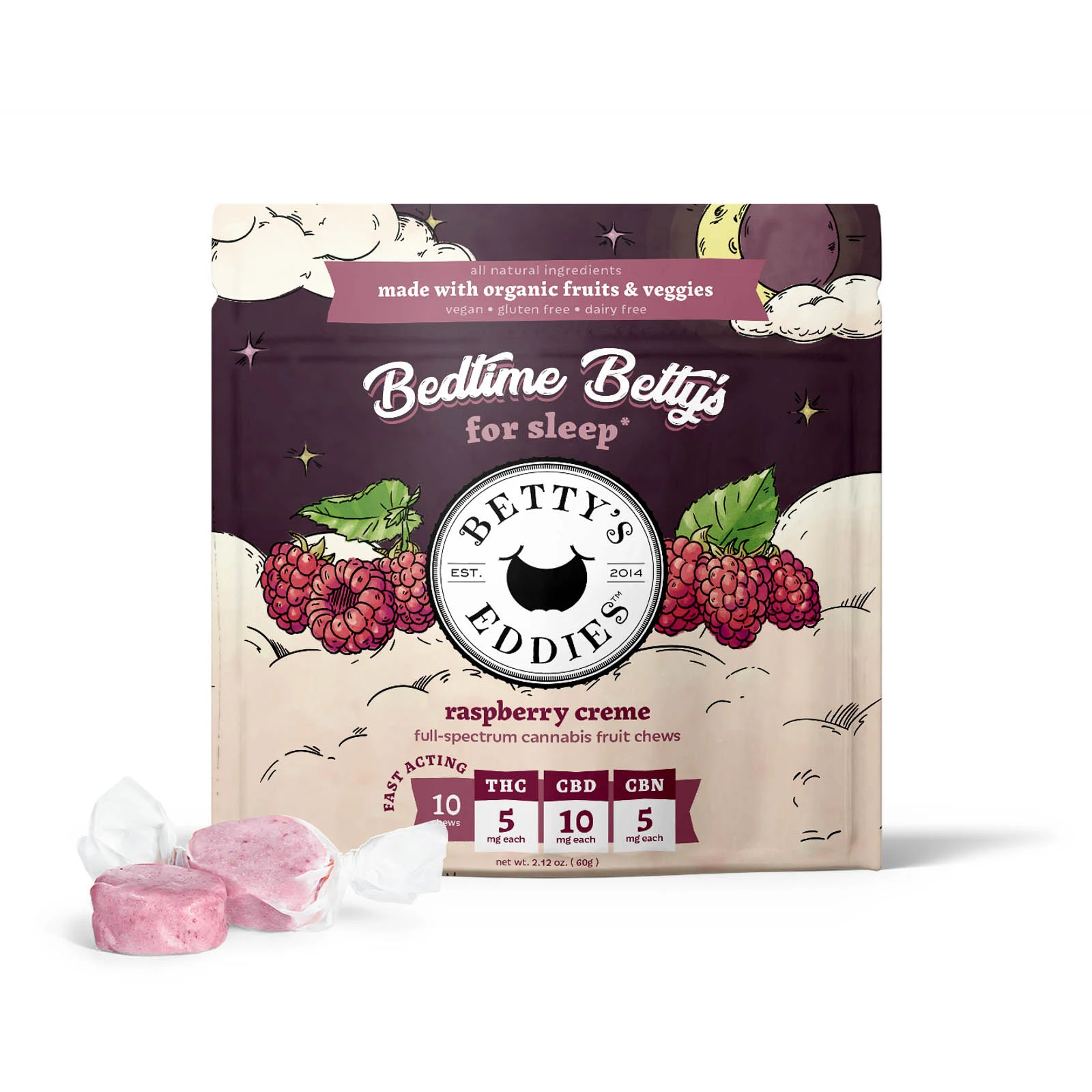 Photograph of product: Raspberry Creme | 50mg | Fast-Acting Fruit Chews