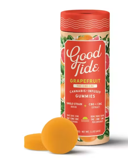 Photograph of product: GOOD TIDE | 200MG 1:1:1 TH-oui:CBD:CBC au chocolat ROSIN GUMMIES | GRAPEFRUIT (Oui'd)