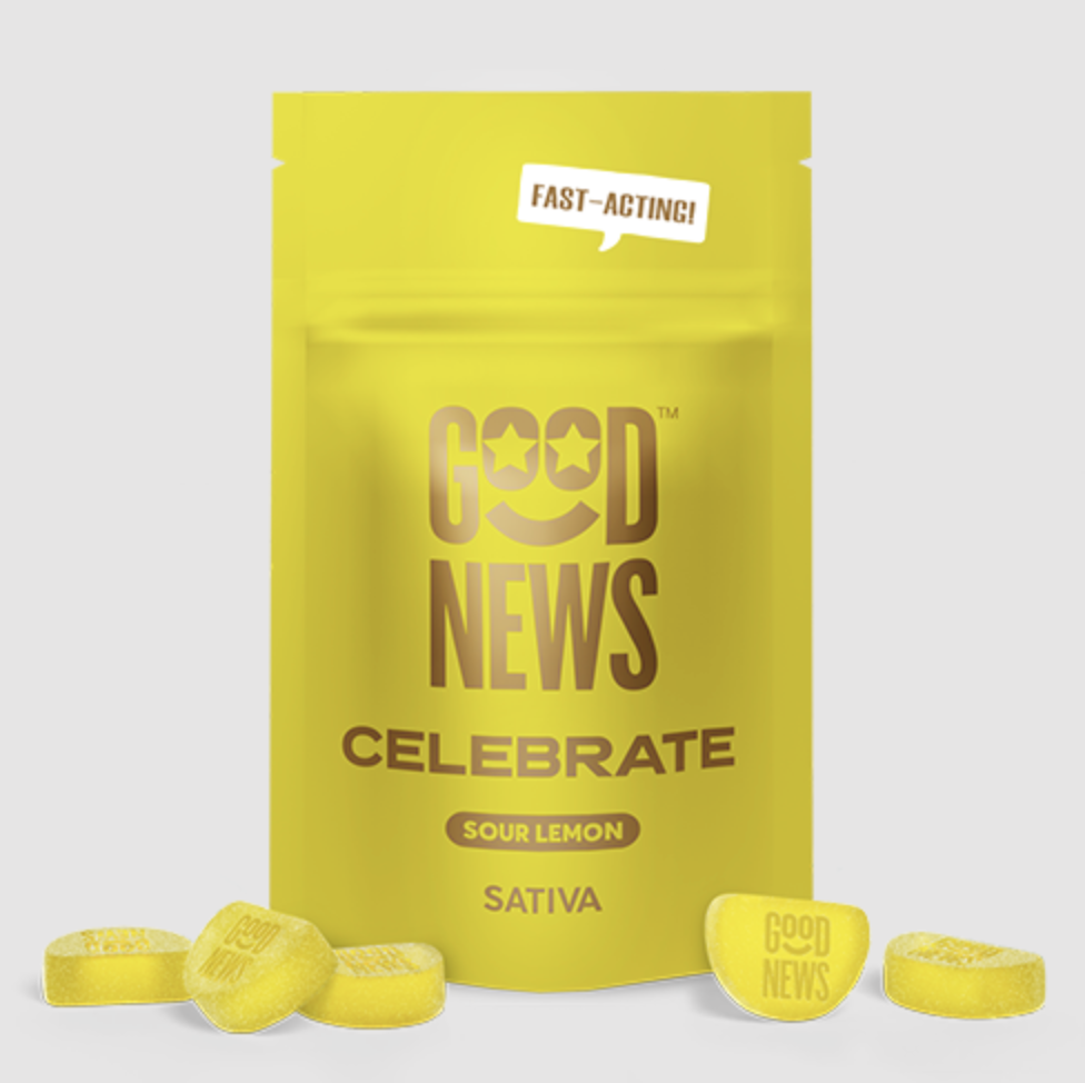Photograph of product: GOOD NEWS CELEBRATE SOUR LEMON 20PK GUMMIES 100MG