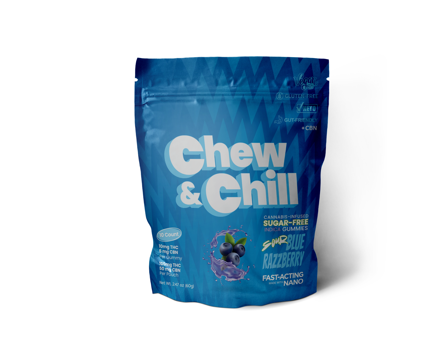 Photograph of product: Chew & Chill Sour Blue Razzberry Gummies 100mg/.1g