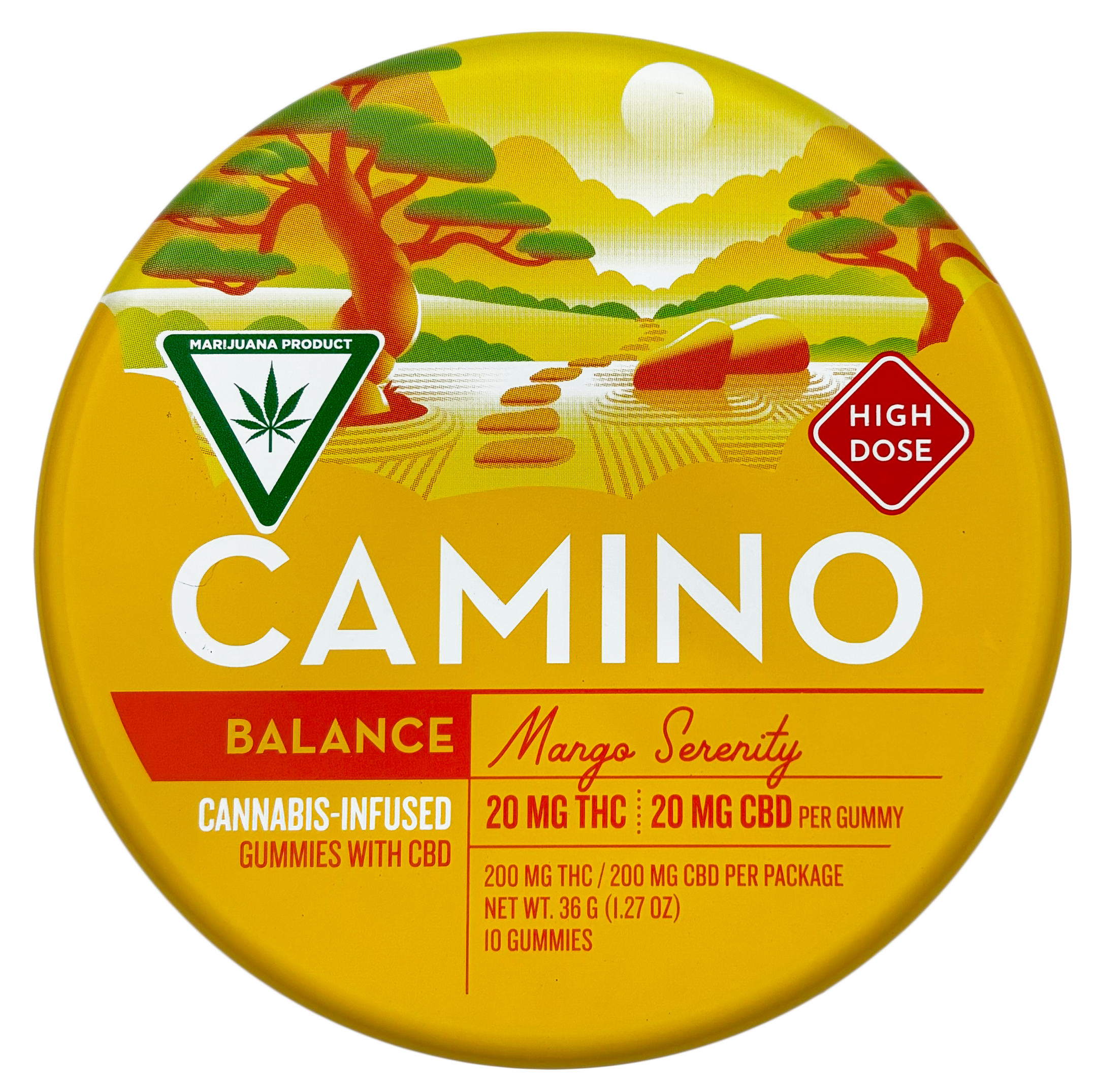 Photograph of product: Camino | Mango Serenity | Gummy Edible | 200mg THC/200mg CBD