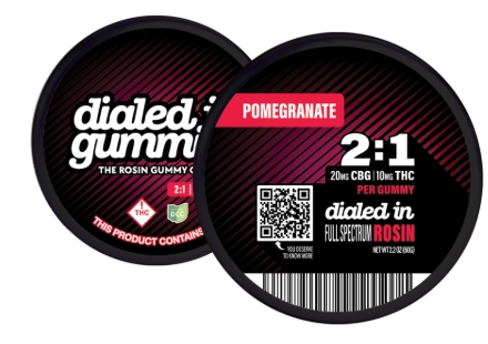 Photograph of Product: Pomegranate Relax | Live Rosin Gummies | 2:1 CBG:THC | 20 x 5mg