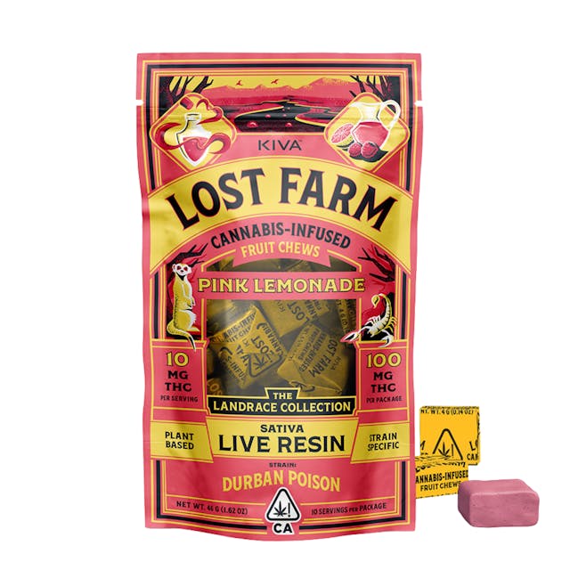 Photograph of product: Pink Lemonade Durban Poison Chews 100mg Lost Farm - 