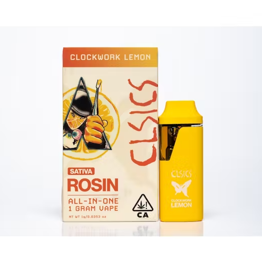 Photograph of product: CLSICS Clockwork Lemon Oui'd Live Rosin All-In-One Cartridge, 1g