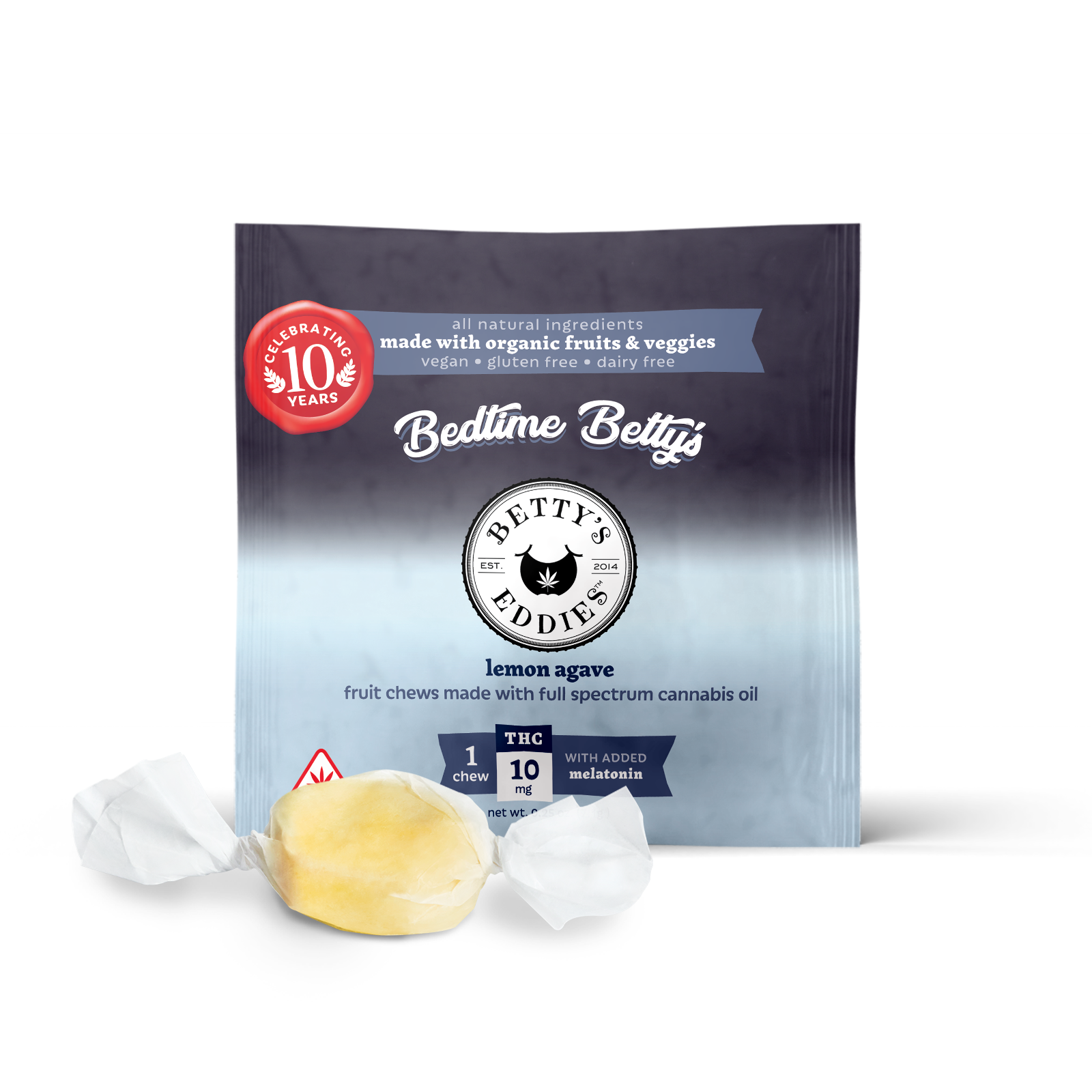 Photograph of product: Betty's Eddies Medicated Chews - Lemon Agave Melatonin 100mg