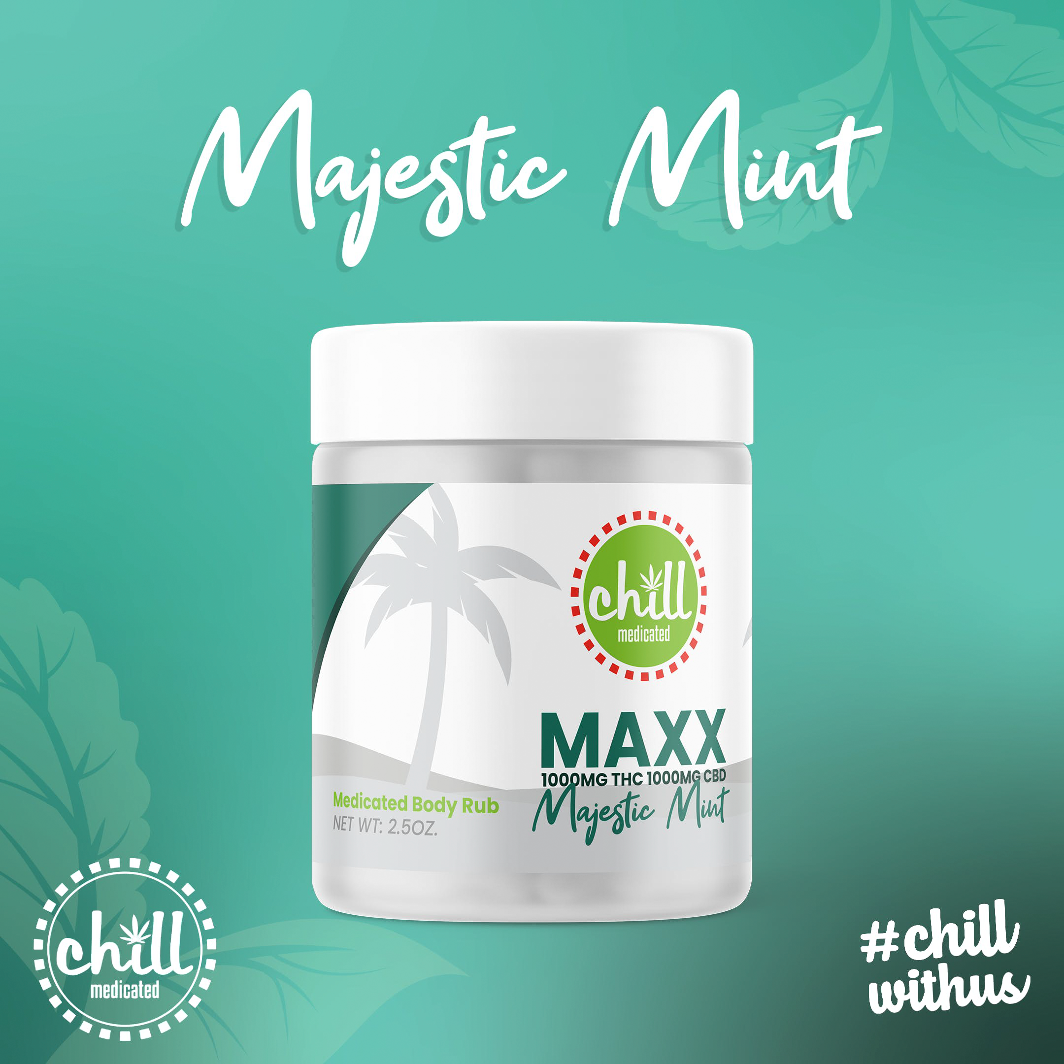 Photograph of product: Chill Medicated | Majestic Mint | 1000mg TH-oui : 1000mg CBD Body Rub | REC